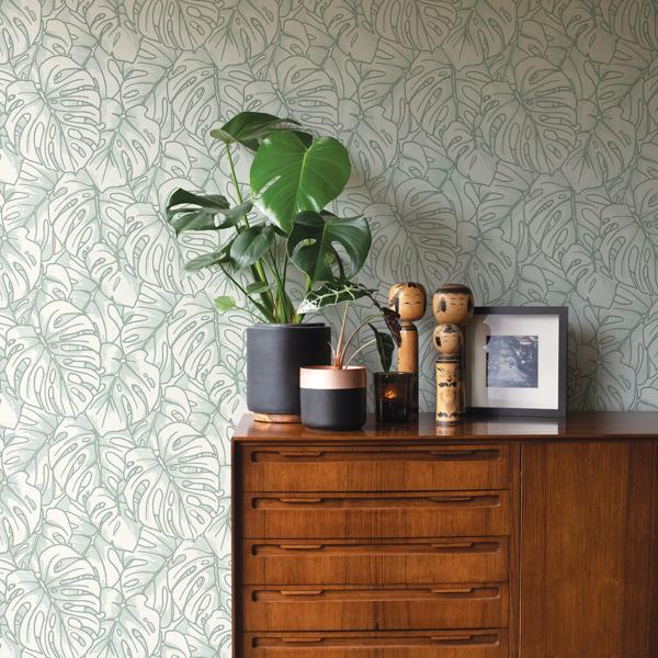 A Street Prints Balboa Olive Botanical Wallpaper- Scott Living