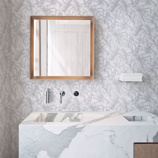 A Street Prints Balboa Silver Botanical Wallpaper- Scott Living