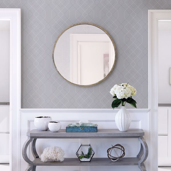 A Street Prints Ballard Pewter Geometric Wallpaper- Scott Living