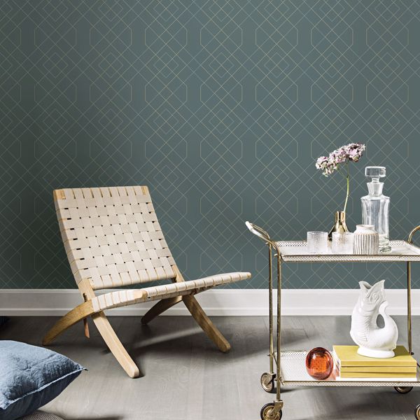A Street Prints Ballard Teal Geometric Wallpaper- Scott Living