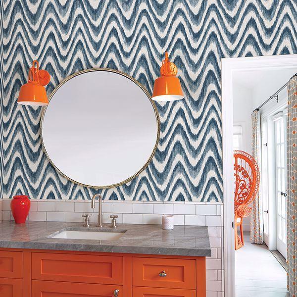 A Street Prints Bargello Blue Faux Grasscloth Wave Wallpaper