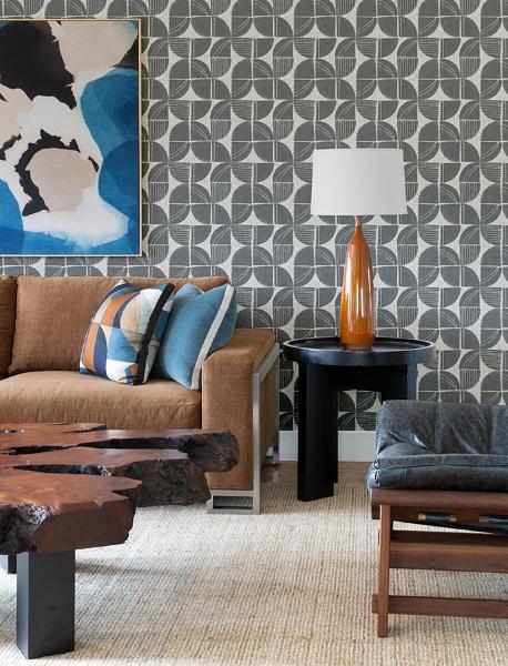 A Street Prints Baxter Charcoal Semicircle Mosaic Wallpaper