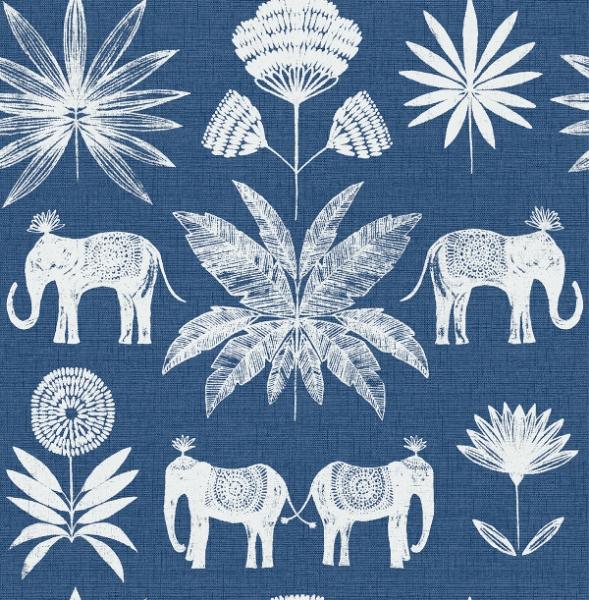 a street prints Bazaar Blue Elephant Oasis Wallpaper
