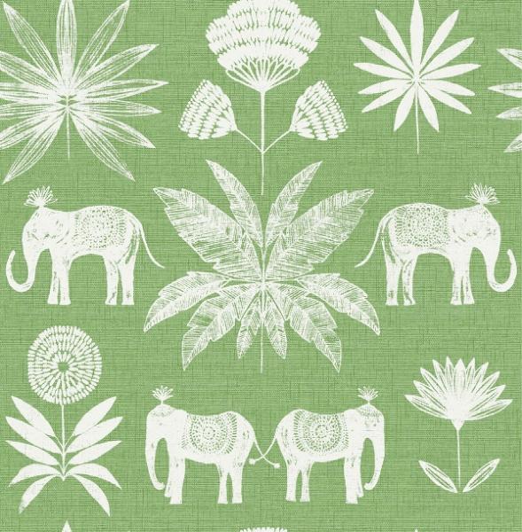 A Street Prints Bazaar Green Elephant Oasis Wallpaper