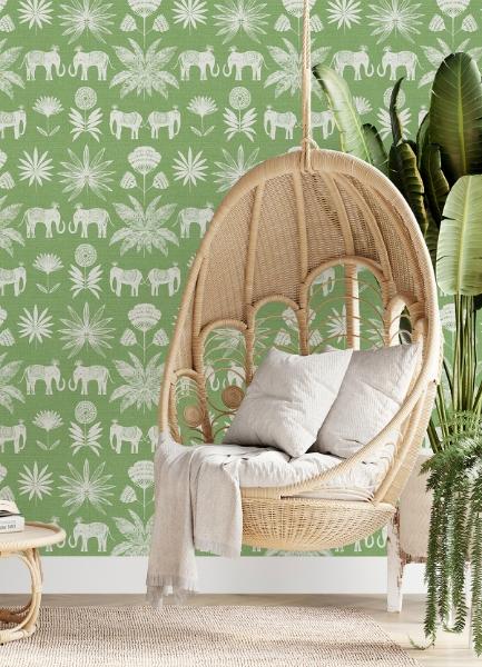 A Street Prints Bazaar Green Elephant Oasis Wallpaper