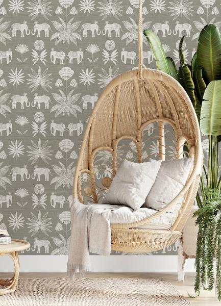 A Street Prints Bazaar Grey Elephant Oasis Wallpaper