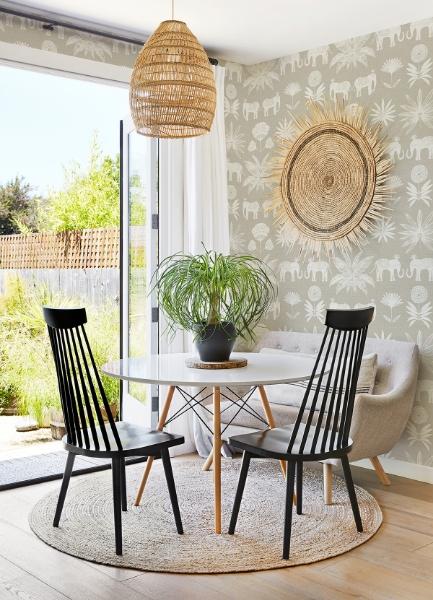 A Street Prints Bazaar Light Grey Elephant Oasis Wallpaper