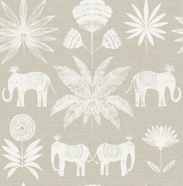 a street prints Bazaar Light Grey Elephant Oasis Wallpaper