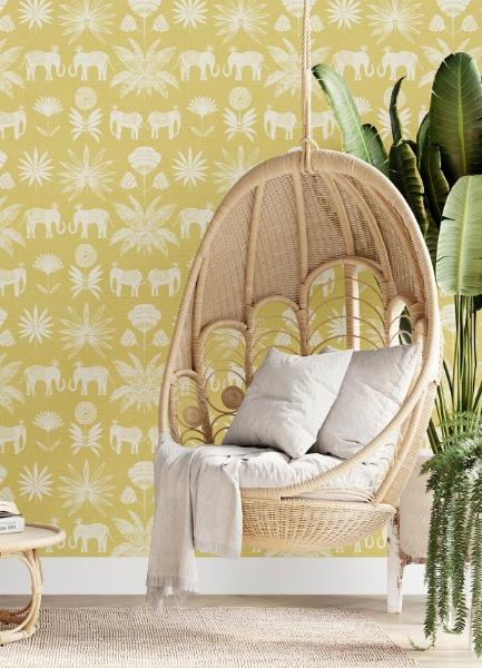 A Street Prints Bazaar Yellow Elephant Oasis Wallpaper