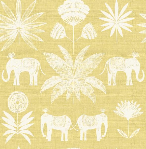 a street prints Bazaar Yellow Elephant Oasis Wallpaper