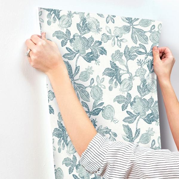 A Street Prints Beach Rose Teal Floral Fruits Wallpaper