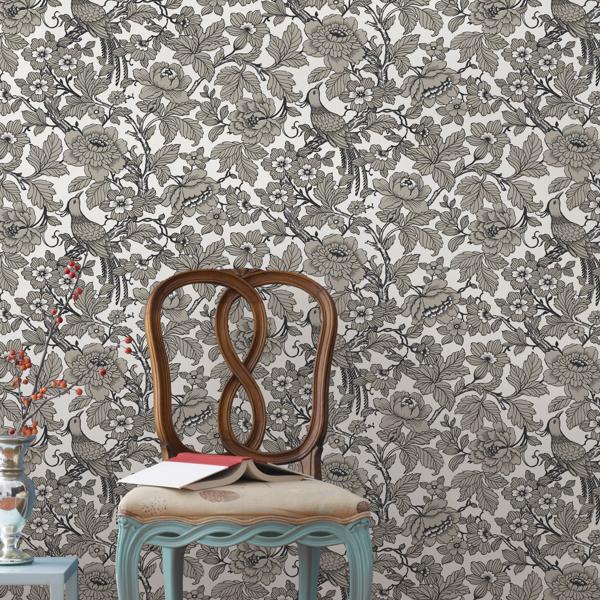 A Street Prints Beaufort Black Peony Chinoiserie Wallpaper