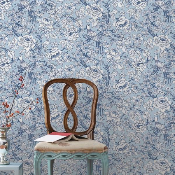 A Street Prints Beaufort Light Blue Peony Chinoiserie Wallpaper