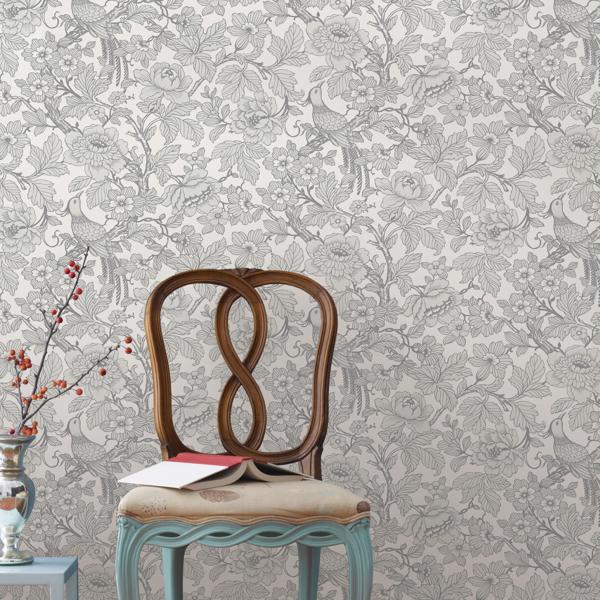 A Street Prints Beaufort Light Grey Peony Chinoiserie Wallpaper