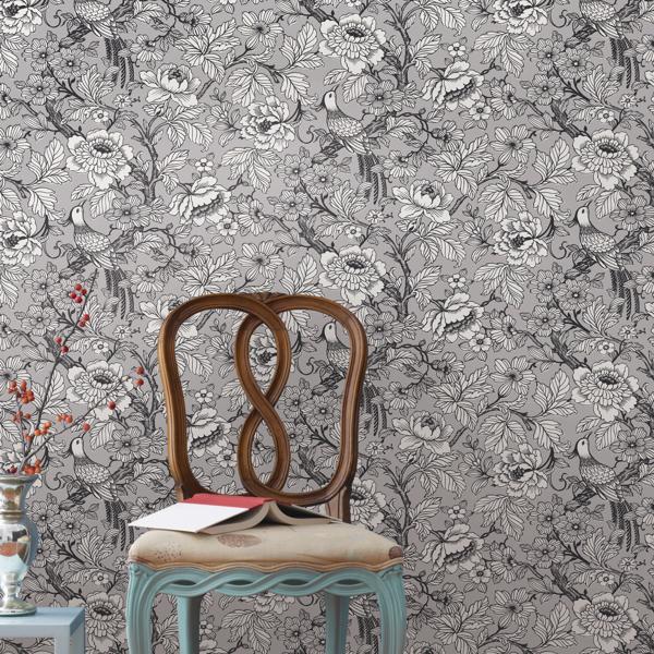 A Street Prints Beaufort Silver Peony Chinoiserie Wallpaper