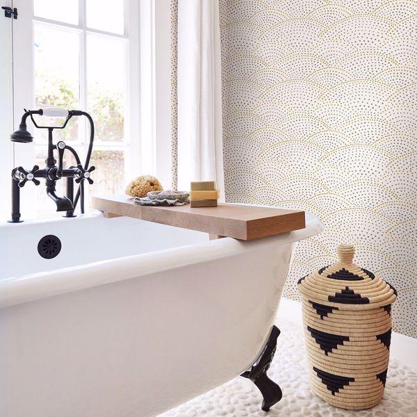 A Street Prints Bennett Grey Dotted Scallop Wallpaper