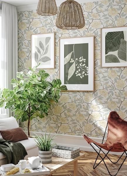 A Street Prints Bernadina Light Yellow Rosebush Wallpaper