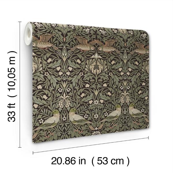 A Street Prints Bird Brown Floral Thicket Wallpaper