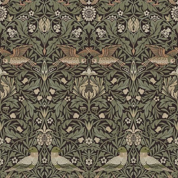 a street prints Bird Brown Floral Thicket Wallpaper