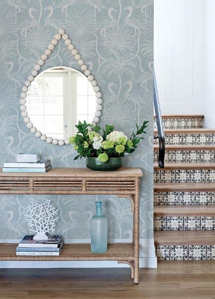 A Street Prints Biscayne Sky Blue Flamingo Beach Wallpaper