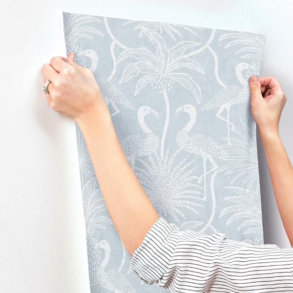 A Street Prints Biscayne Sky Blue Flamingo Beach Wallpaper