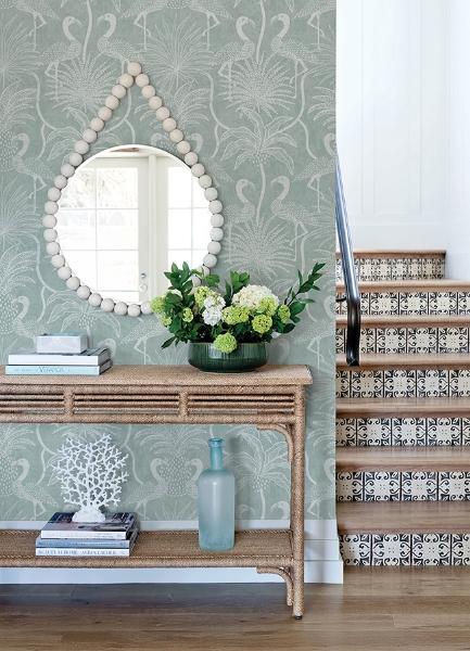 A Street Prints Biscayne Turquoise Flamingo Beach Wallpaper