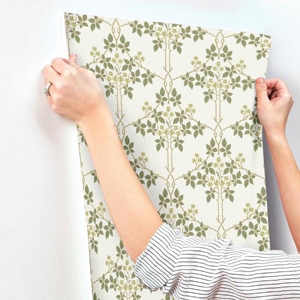 A Street Prints Blackberry Chartreuse Vine Trellis Wallpaper