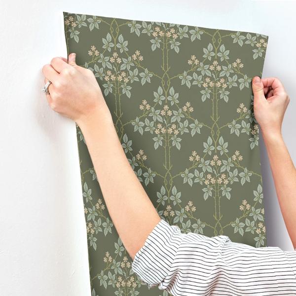 A Street Prints Blackberry Grey Vine Trellis Wallpaper