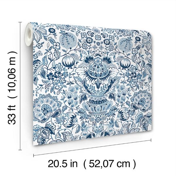 A Street Prints Blanche Blue Floral Damask Wallpaper