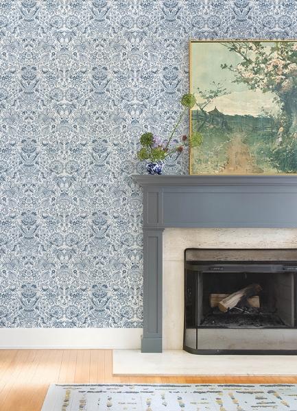 A Street Prints Blanche Blue Floral Damask Wallpaper