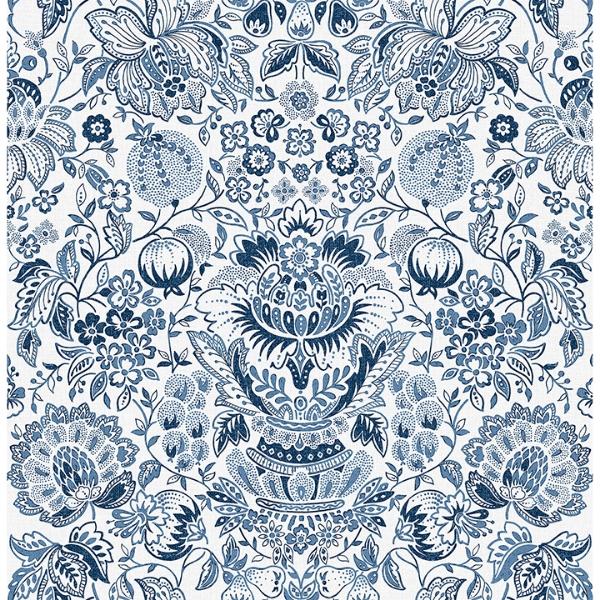 a street prints Blanche Blue Floral Damask Wallpaper