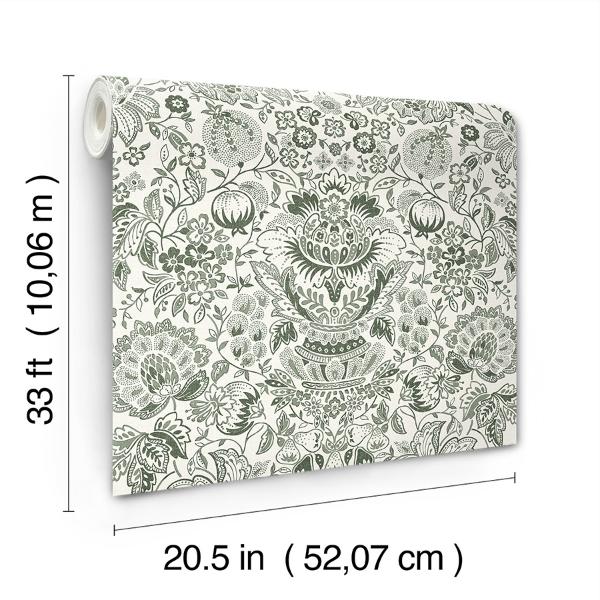 A Street Prints Blanche Dark Green Floral Damask Wallpaper