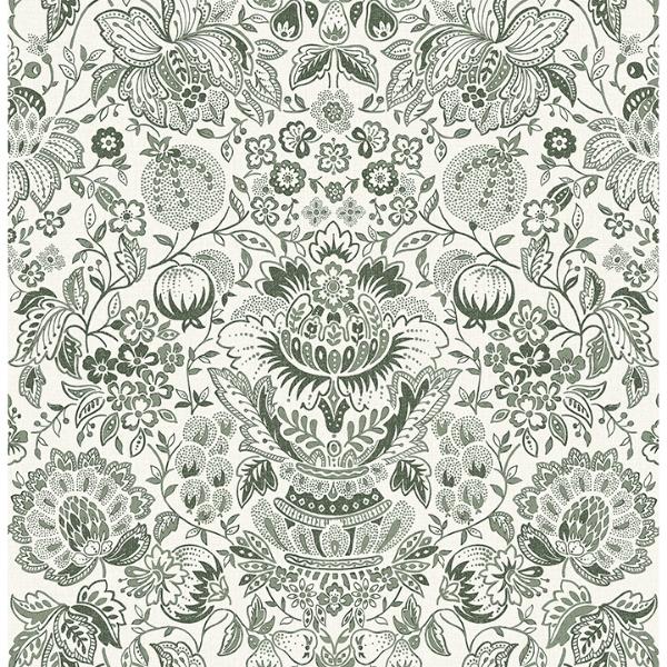 a street prints Blanche Dark Green Floral Damask Wallpaper