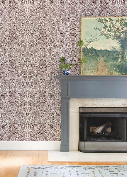 A Street Prints Blanche Plum Floral Damask Wallpaper