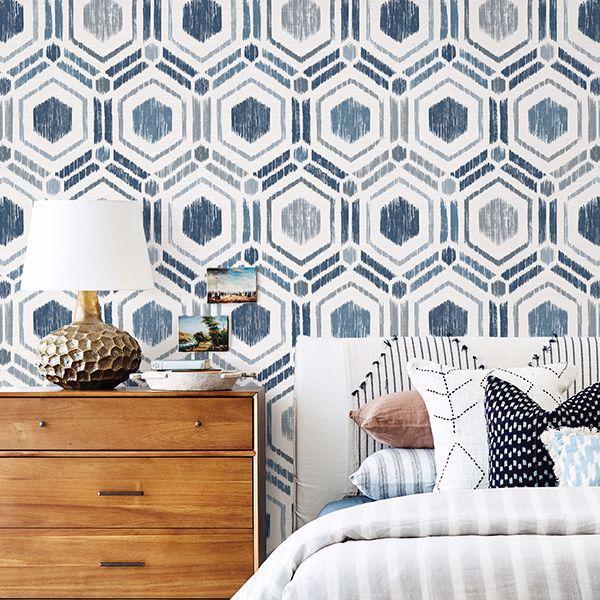 A Street Prints Borneo Blue Geometric Grasscloth Wallpaper