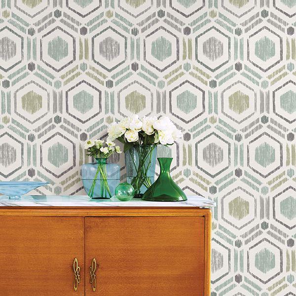 A Street Prints Borneo Light Green Geometric Grasscloth Wallpaper
