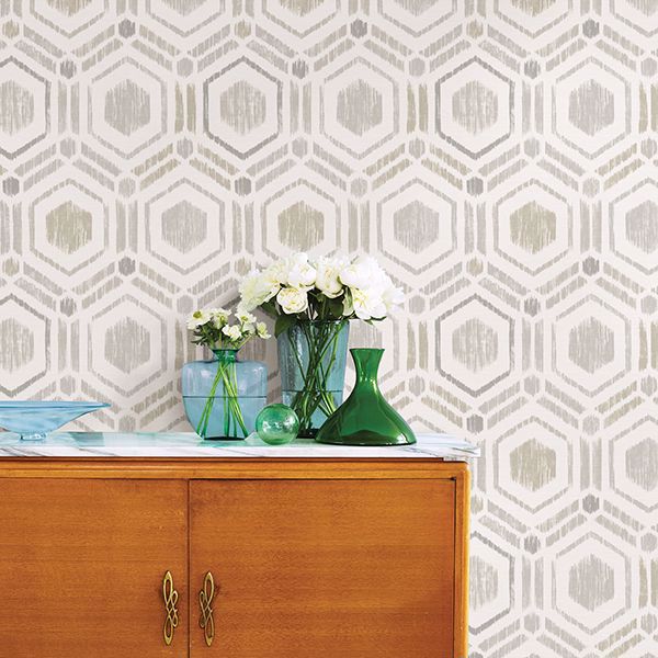 A Street Prints Borneo Light Grey Geometric Grasscloth Wallpaper