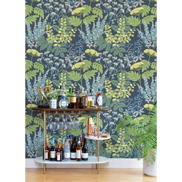 A Street Prints Brie Dark Blue Forest Flowers Wallpaper