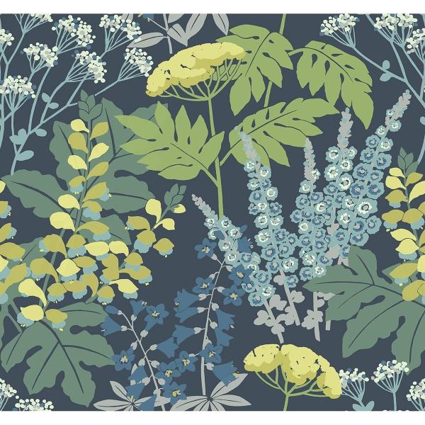a street prints Brie Dark Blue Forest Flowers Wallpaper