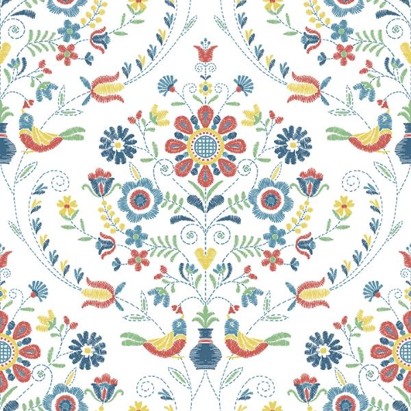 a street prints Britt Multicolor Embroidered Damask Wallpaper