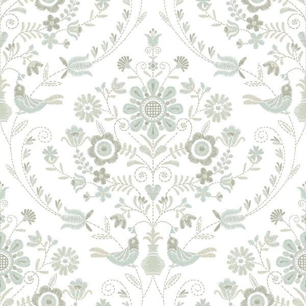 a street prints Britt Neutral Embroidered Damask Wallpaper