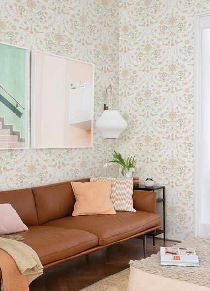 A Street Prints Britt Peach Embroidered Damask Wallpaper