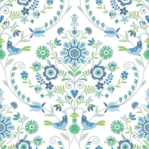 a street prints Britt Sapphire Embroidered Damask Wallpaper