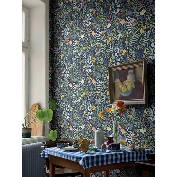 A Street Prints Brittsommar Navy Woodland Floral Wallpaper
