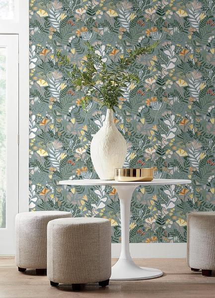 A Street Prints Brittsommar Slate Woodland Floral Wallpaper
