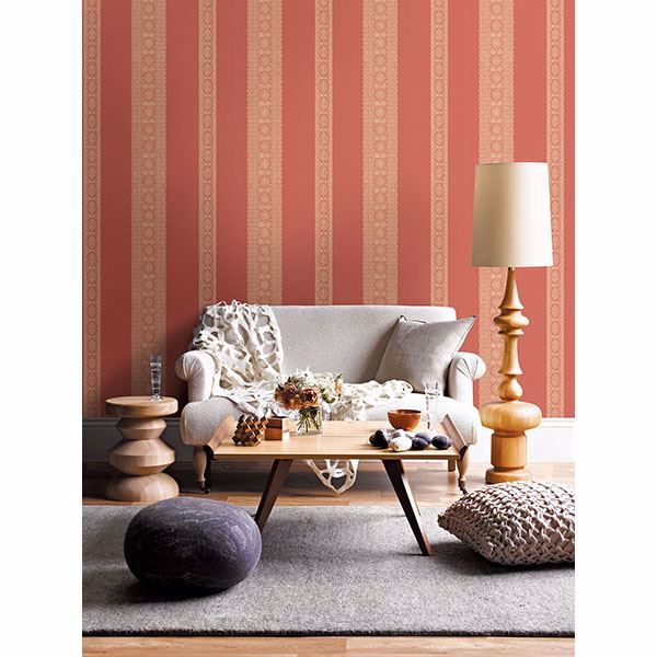 A Street Prints Brynn Coral Paisley Stripe Wallpaper