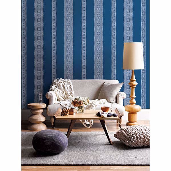 A Street Prints Brynn Indigo Paisley Stripe Wallpaper