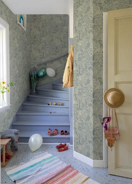 A Street Prints Bygga Bo Blue Woodland Village Wallpaper