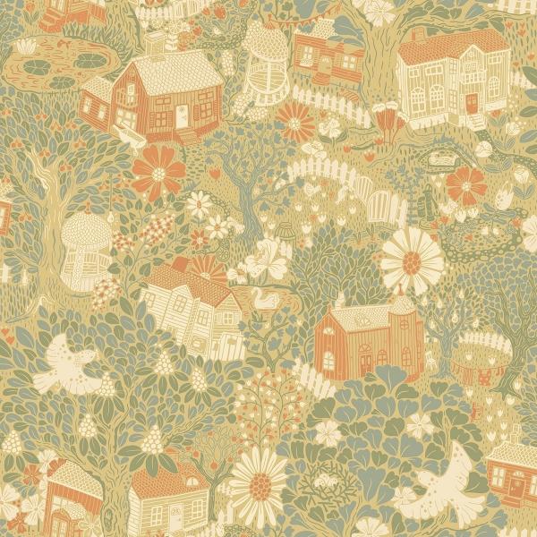 a street prints Bygga Bo Butter Woodland Village Wallpaper