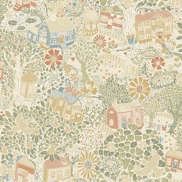 a street prints Bygga Bo Neutral Woodland Village Wallpaper